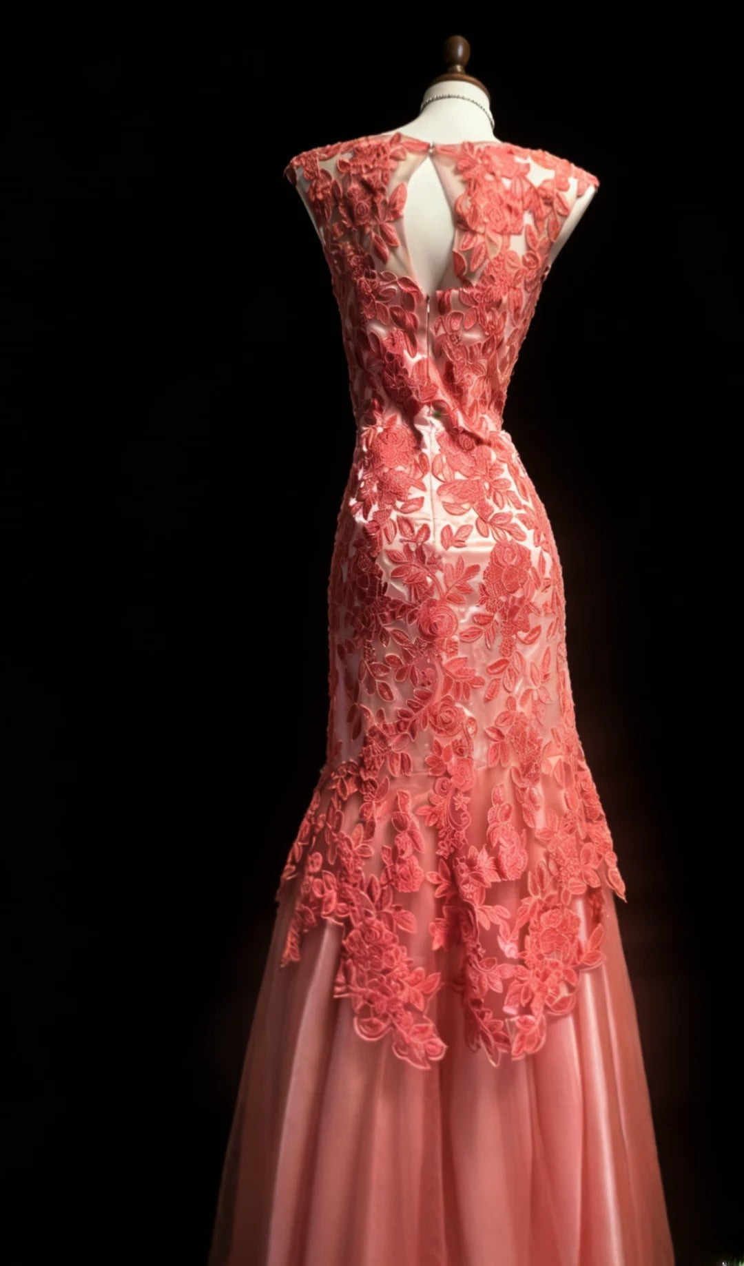 Sexy Meerjungfrauen-Abendkleid aus korallenfarbenem Tüll, ärmellos, für Damen, langes Ballkleid, Outfit für den 21. Geburtstag, Oberstufenschülerin, AS046
