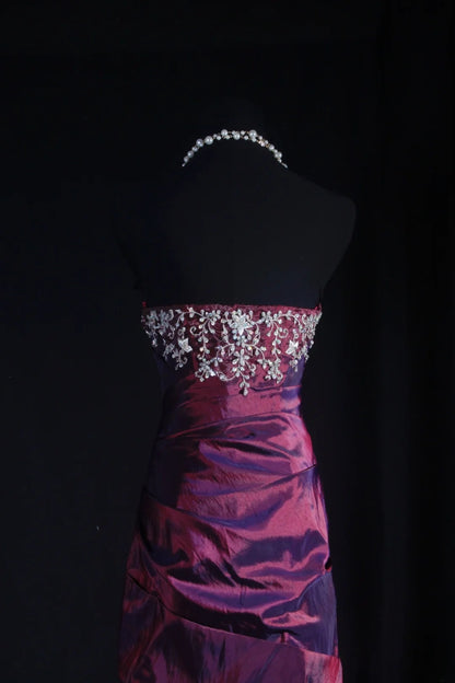 Vintage Prom Dresses 90s Formal Mermaid Sweetheart Grape Taffeta With Beadings Long Party Gowns Prom Dresses AS046