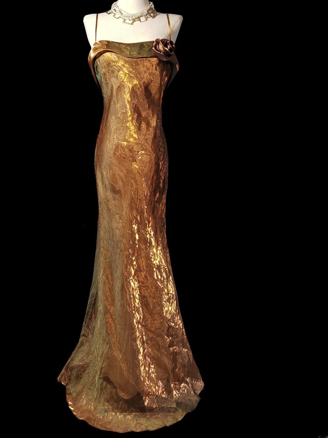 Retro 60er Jahre Meerjungfrauen-Spaghettiträgerkleid mit Blumenmuster, ärmellos, langes Ballkleid, Outfit für den Schulabschlussball AS046