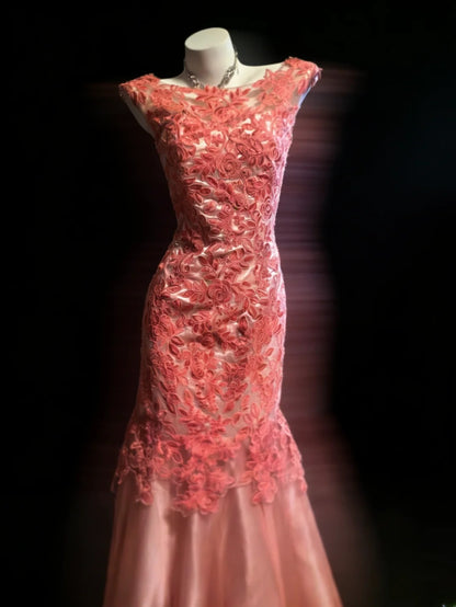 Sexy Meerjungfrauen-Abendkleid aus korallenfarbenem Tüll, ärmellos, für Damen, langes Ballkleid, Outfit für den 21. Geburtstag, Oberstufenschülerin, AS046