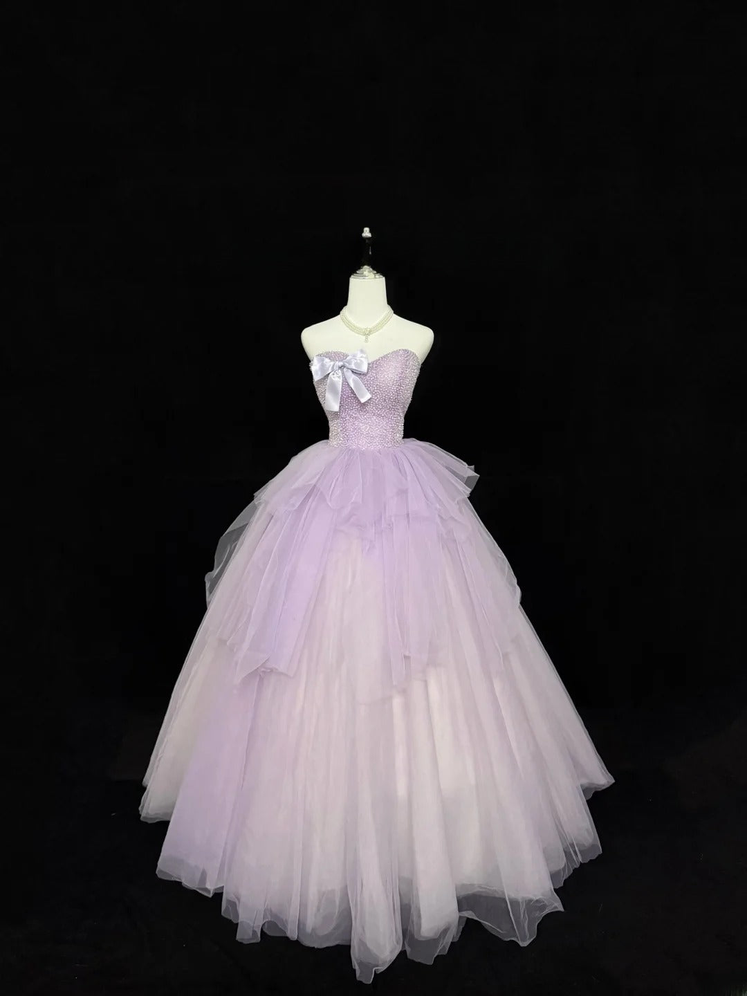 Sweet Ball Gown Sweetheart Lilac With Bow Beading Tulle Quince Dress Voluminous Sweet 16 Sweet Sixteen Outfits Vestido de RB7417