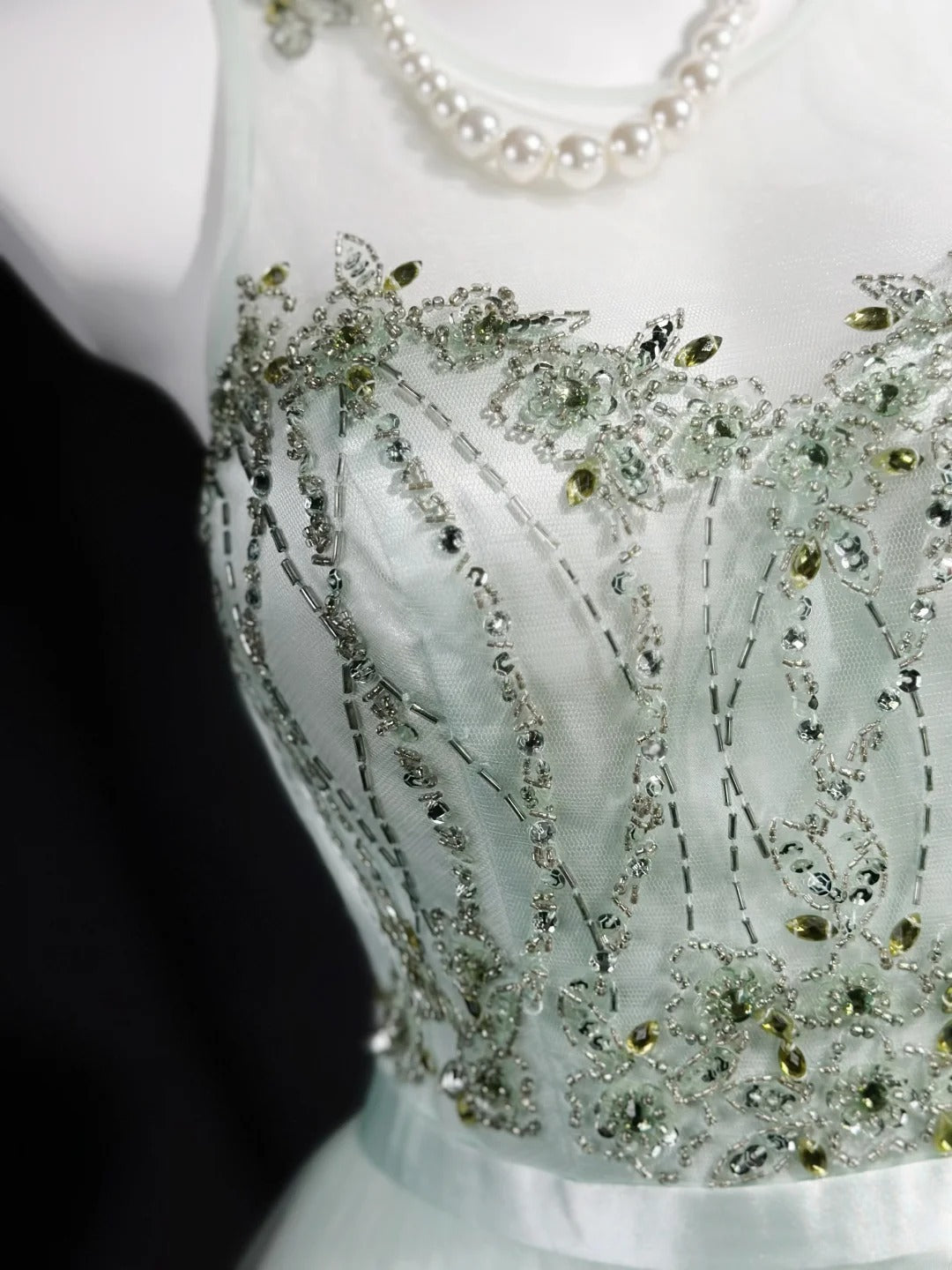 Elegant Prom Dresses A Line Scoop Neck Mint Green Tulle With Beading Evening Dress Formal Outfits RB5853