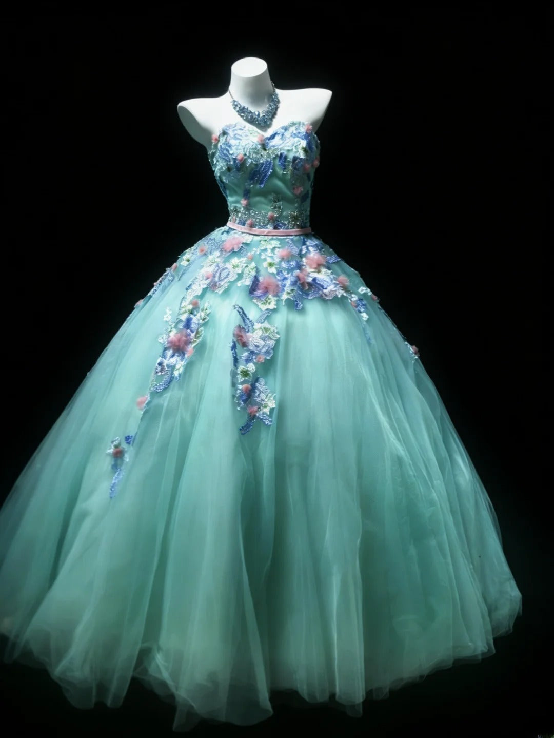 Niedliches, ärmelloses, blaues Ballkleid mit Herzausschnitt und Applikationen aus Tüll, langes Kleid für Quinceañera, Sweet 15 und 16 Geburtstag, AS048