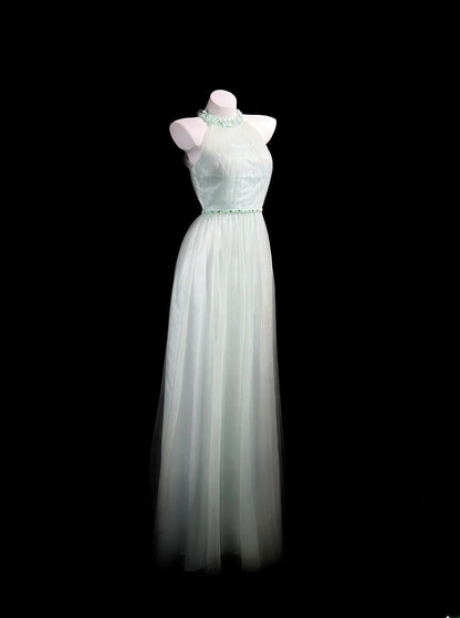 Understated Prom Dresses A line Scoop Light Sage Green Tulle With Beading Evening Dress Formal Outfits RB5855