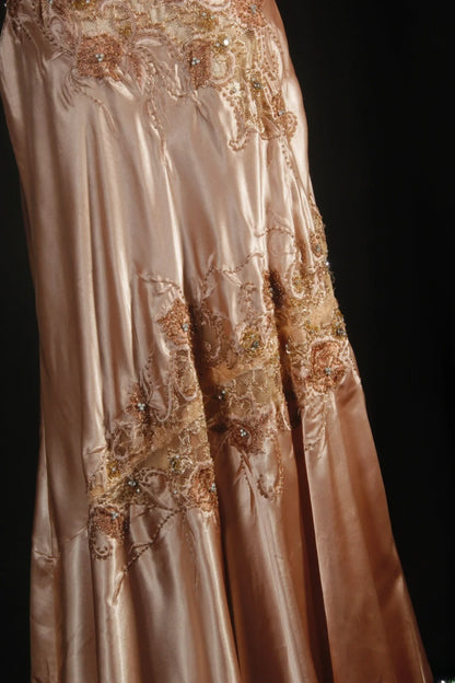 Cocktailkleid für Damen, Meerjungfrauen-Stil, Neckholder, rosafarbener Satin, lang, für Abschlussfeier, Ballkleid AS048