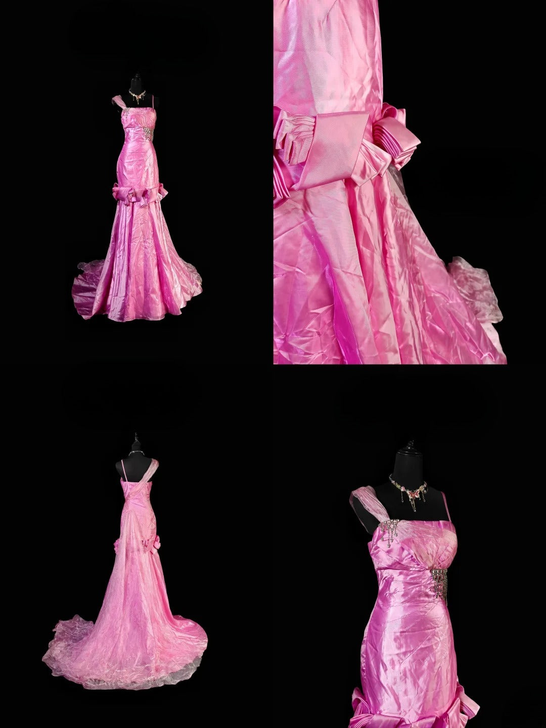 Vintage Mermaid Irregular Spaghetti Strap Pink Long Prom Dress With Ruffled Formal Dress Party Dresses RB6941