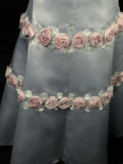 Sophisticated Prom Dresses Mermaid Strapless Gray Satin With Flowers Long Evening Formal Outfits RB5856