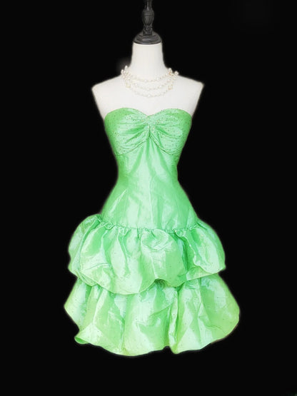 Vintage Ball Gown Sweetheart Green Taffeta Hoco Gowns Short 16th Birthday Dress Homecoming Dresses Cocktail Gown AS050