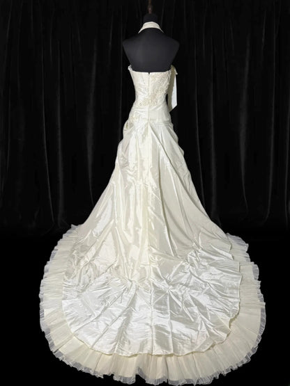 Timeless Long Wedding Gowns 70s Ideas Classy Halter Dresses Mermaid Bohemian Style for Bride With Lace Fitted Beaded Petite/Plus Size Bridal Gown AS050