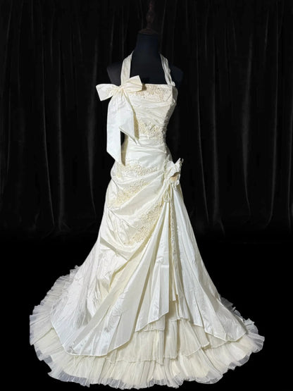 Timeless Long Wedding Gowns 70s Ideas Classy Halter Dresses Mermaid Bohemian Style for Bride With Lace Fitted Beaded Petite/Plus Size Bridal Gown AS050