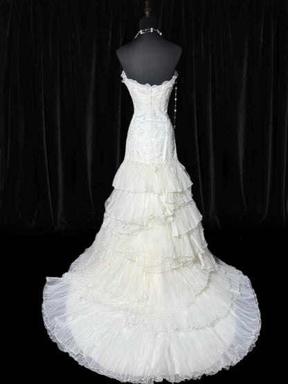 Robe de mariée longue de rêve années 70, robe sirène bustier cœur style bohème pour la mariée avec dentelle, robe de mariée ajustée petites/grandes tailles AS051
