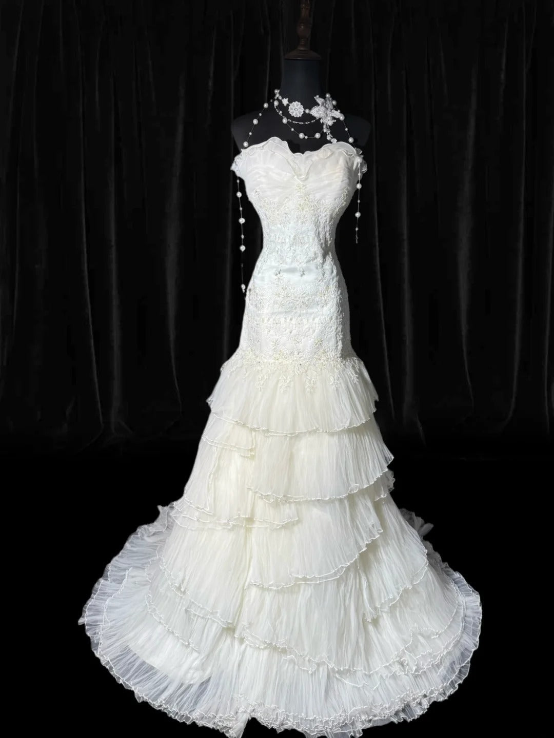 Robe de mariée longue de rêve années 70, robe sirène bustier cœur style bohème pour la mariée avec dentelle, robe de mariée ajustée petites/grandes tailles AS051