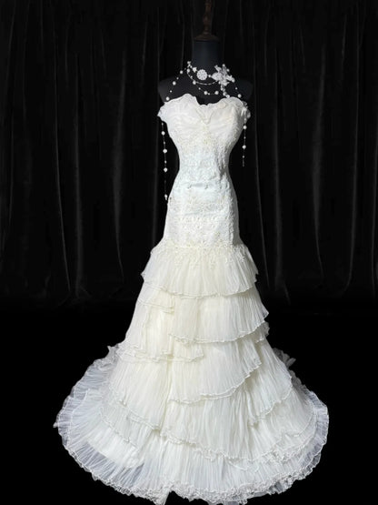 Robe de mariée longue de rêve années 70, robe sirène bustier cœur style bohème pour la mariée avec dentelle, robe de mariée ajustée petites/grandes tailles AS051
