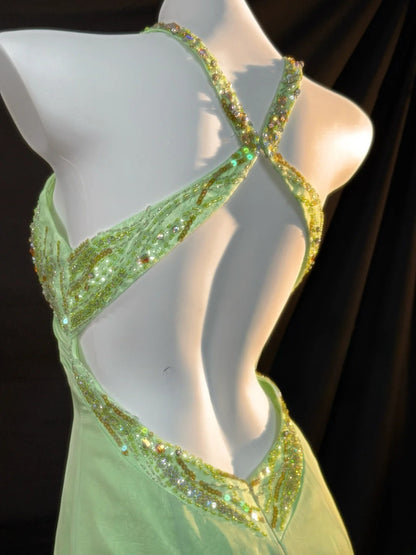 Vintage Prom Dresses Mermaid Halter Sleeveless Green Chiffon Backless Long Evening Formal Outfits RB3453