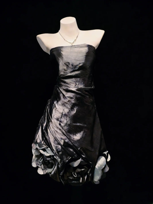 Vintage Sheath Strapless Grey Taffeta Hoco Gowns Short Birthday Dress Homecoming Dresses Hoco Gown AS051