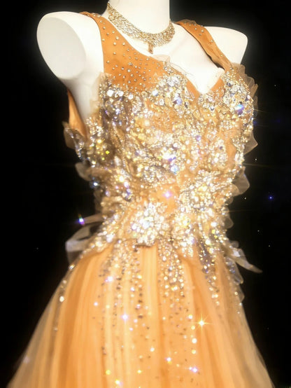 Elegantes Retro-Ballkleid mit Herzausschnitt, orangefarbenem Tüll, ärmellos, langes Abendkleid für Damen, Highschool-Abschlussballkleid, Outfit für den 21. Geburtstag AS052