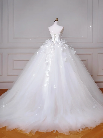 Robe de mariée intemporelle, robe de bal bustier en satin et tulle plissé, style robe de mariée avec corset, robe de mariée longue ajustée AQ052