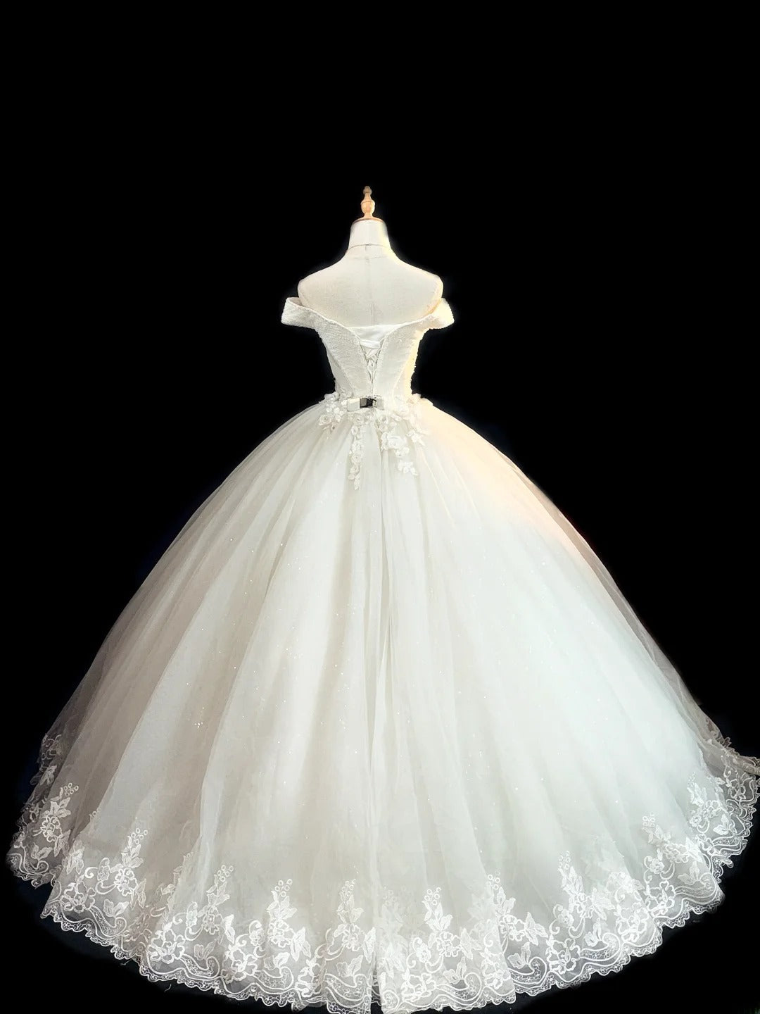 Princess Style Ball Gown Off The Shoulder White With Flowers Brides Gown Bridal Dress Long Wedding Dresses RB5775