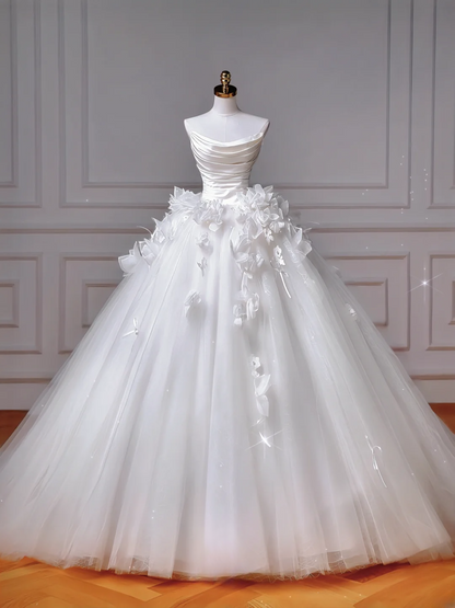Robe de mariée intemporelle, robe de bal bustier en satin et tulle plissé, style robe de mariée avec corset, robe de mariée longue ajustée AQ052