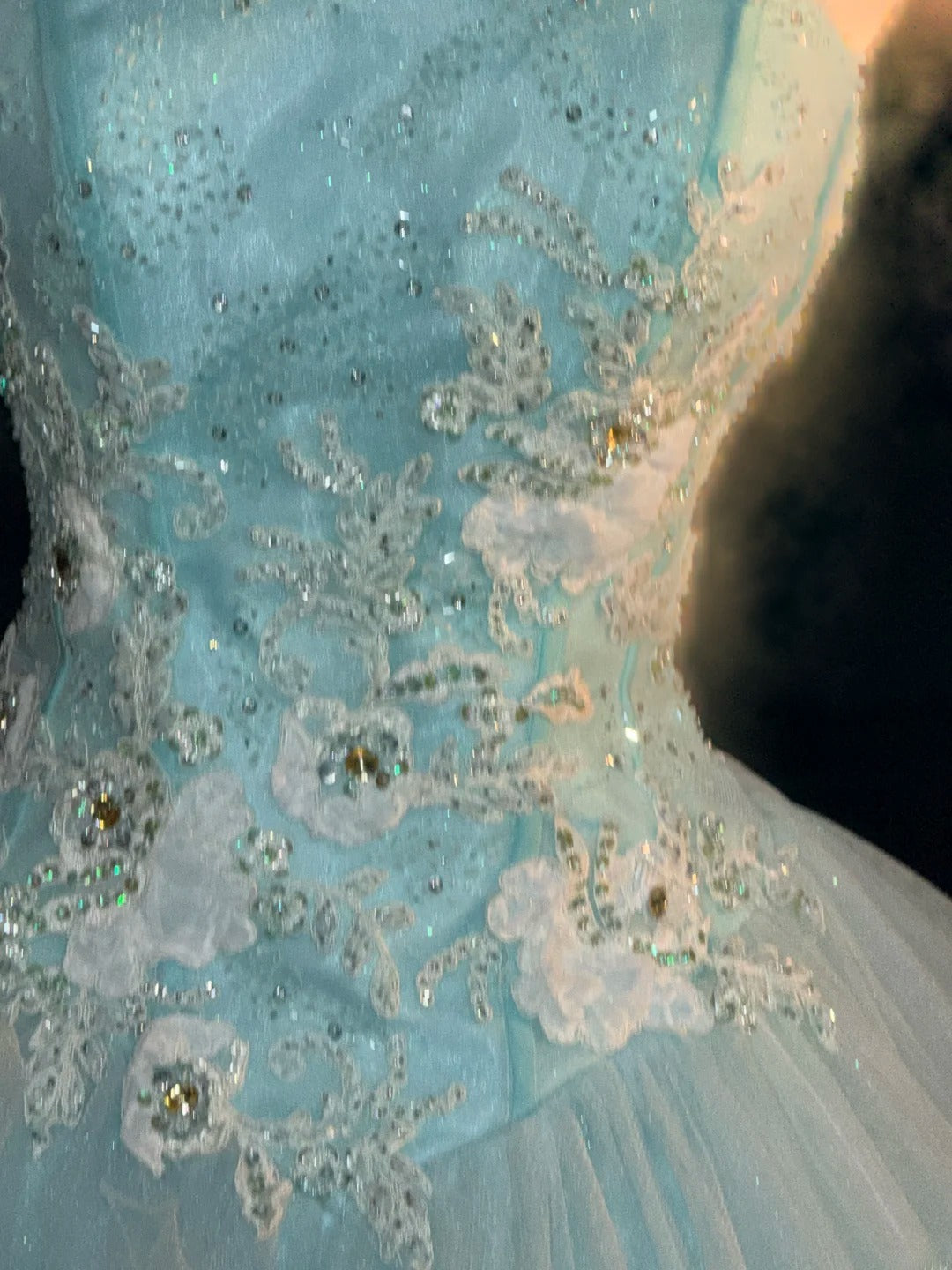 Cute Ball Gown Spaghetti Strap Light Sky Blue Tulle With Beading Long Quinceanera Dress vestido de 15 de cenicienta RB3455