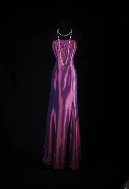 Vintage Meerjungfrauen-Abendkleid aus traubenfarbenem Taft mit Perlen im eleganten 50er-Jahre-Retro-Stil, perfekt für Geburtstage, Abendessen oder Abschlussbälle (AS053)