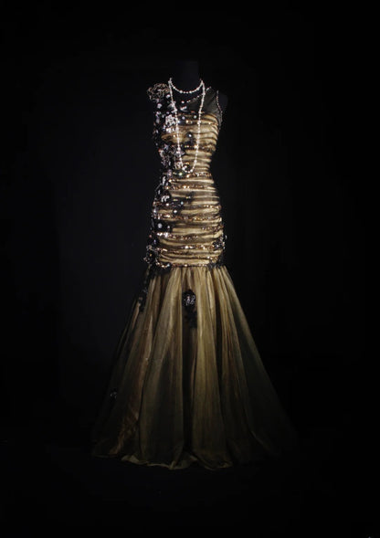Cocktailkleider für Damen im 90er-Jahre-Meerjungfrauenstil, Schwarz, Tüll, Grün, Satin, Lang, Abschlussballkleider AS054