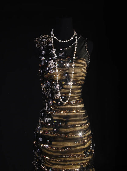 Cocktailkleider für Damen im 90er-Jahre-Meerjungfrauenstil, Schwarz, Tüll, Grün, Satin, Lang, Abschlussballkleider AS054