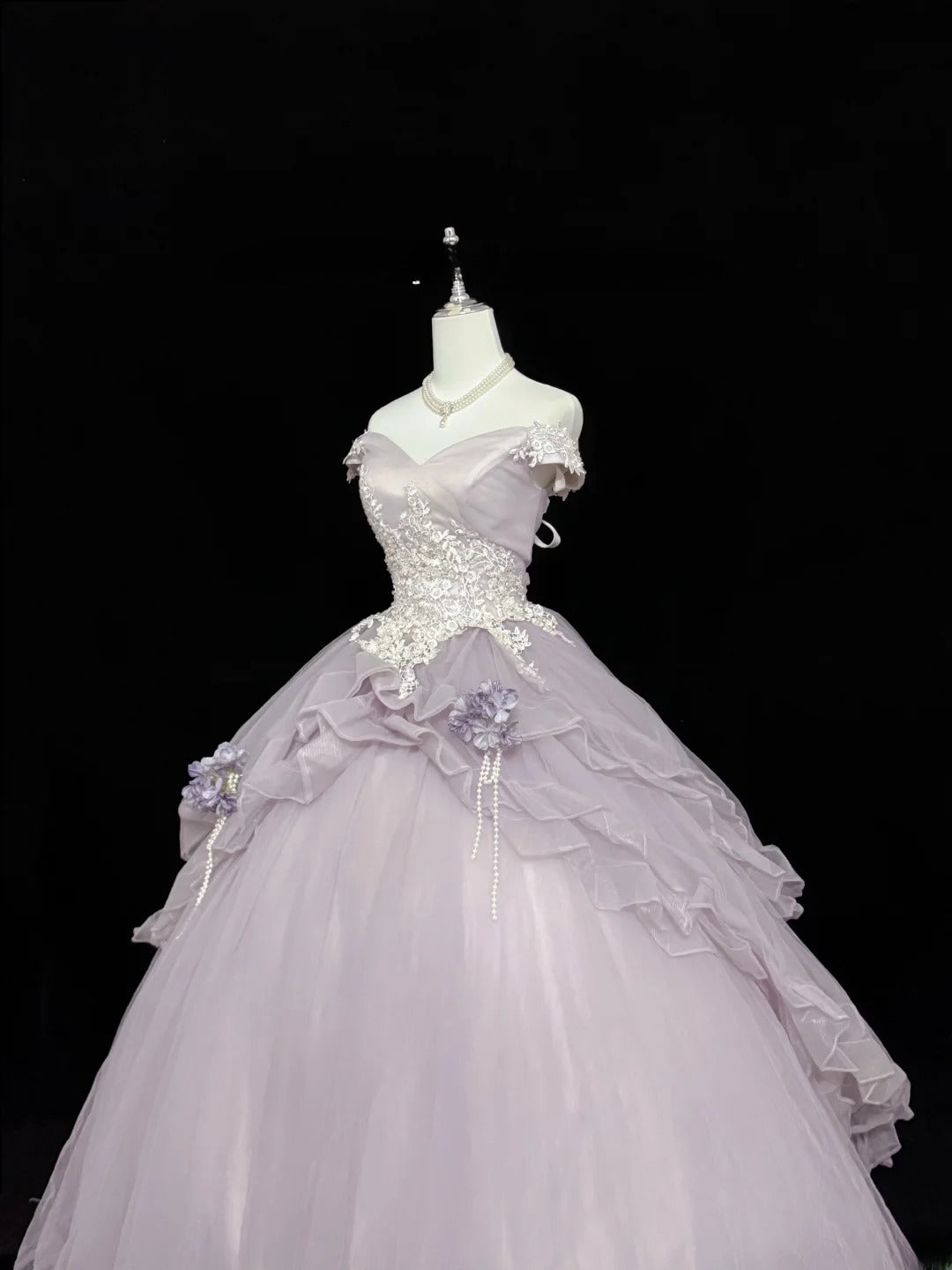 Classy Ball Gown Off The Shoulder Lilac Tulle With Appliqued Quince Dress Voluminous Sweet 16 Quinceanera Dresses Vestido de RB7425