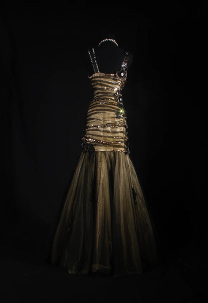 Cocktailkleider für Damen im 90er-Jahre-Meerjungfrauenstil, Schwarz, Tüll, Grün, Satin, Lang, Abschlussballkleider AS054