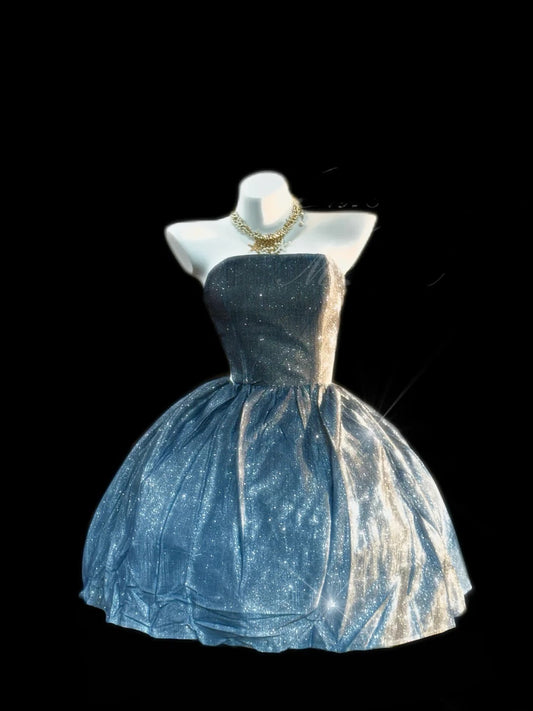 Pretty Ball Gown Strapless Blue Mini Graduation Dresses Short Sequin Inspo Senior Homecoming Outfits RB3456