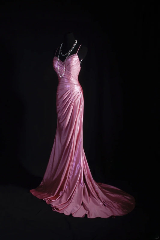 Vintage Mermaid Spaghetti Strap Pink Backless 2000s Prom Dress Inspo For Women Girls Formal Party Gowns Long Formal Dresses AS055