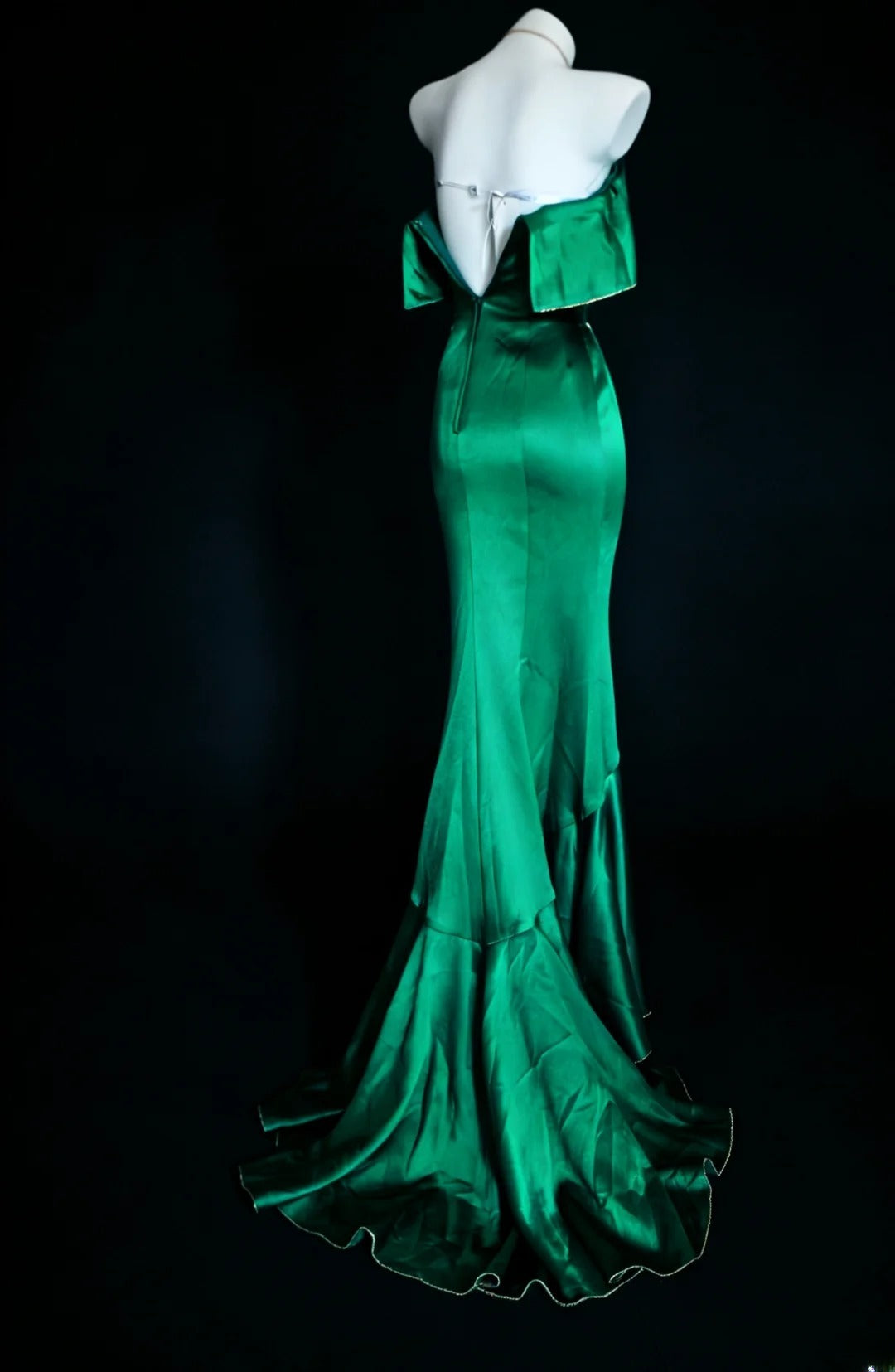 Robe de bal longue rétro chic sirène sans bretelles en satin vert foncé, sans manches, pour femme, tenue de fin d'année scolaire, AS055