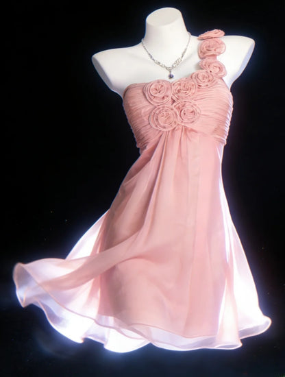 Vintage A-Linien-Cocktailkleid mit One-Shoulder-Ausschnitt, Falten und Rüschen, Hoco Gowns Kurzes Homecoming-Kleid Hoco Gowns AS056