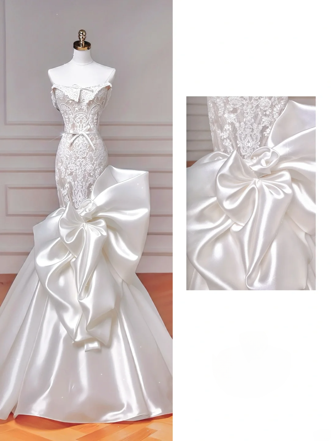 Robe de mariée sirène intemporelle sans bretelles, blanche, en dentelle, style corset, coupe ajustée AQ056