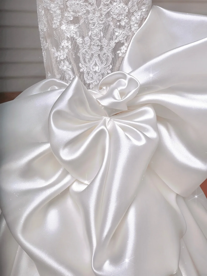 Robe de mariée sirène intemporelle sans bretelles, blanche, en dentelle, style corset, coupe ajustée AQ056