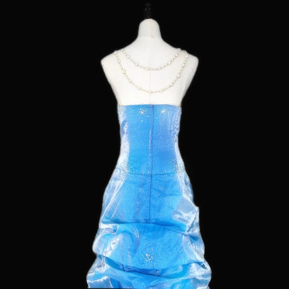 Vintage 1950s A line Strapless Blue Organza With Beads Long Prom Dresses High School Senior Graduation Dance Evening Gown AS056