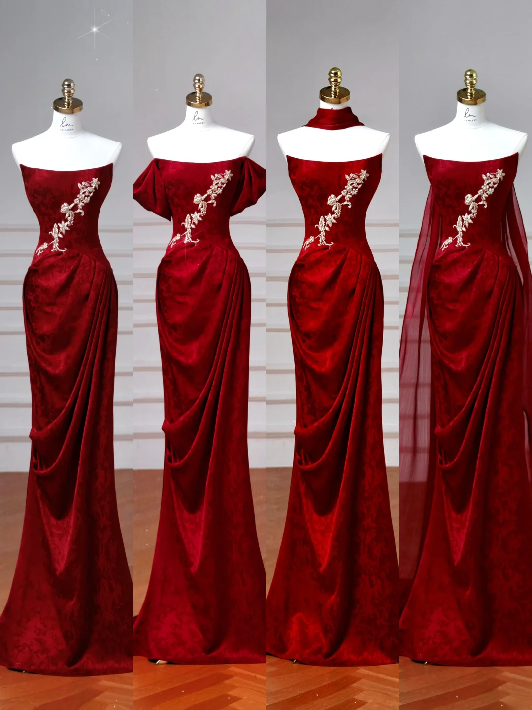 Robes de bal de fin d'année sexy pour lycéennes - Inspiration sirène sans bretelles en satin bordeaux - Robe longue semi-formelle pour diplômée AQ057