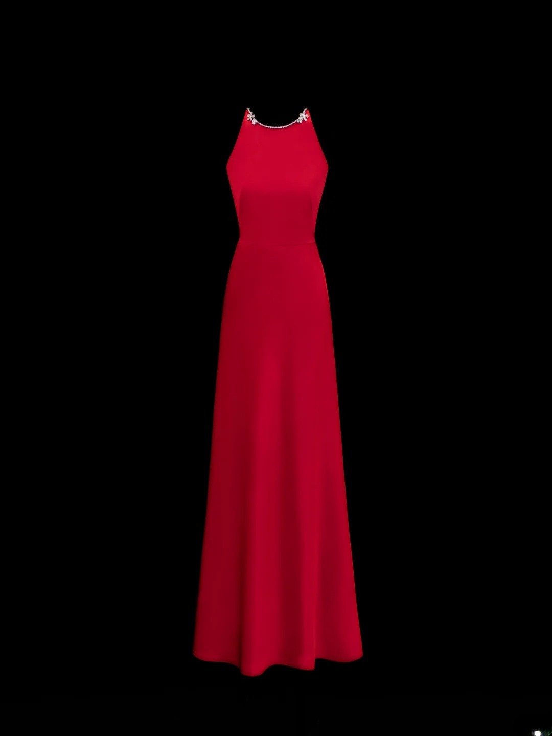Schlichtes, formelles A-Linien-Kleid mit Rundhalsausschnitt in Rot und Perlenbesatz – ein beeindruckendes langes Ballkleid oder Abendkleid SA057
