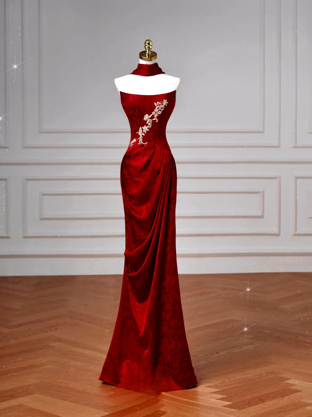 Robes de bal de fin d'année sexy pour lycéennes - Inspiration sirène sans bretelles en satin bordeaux - Robe longue semi-formelle pour diplômée AQ057