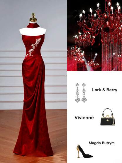 Robes de bal de fin d'année sexy pour lycéennes - Inspiration sirène sans bretelles en satin bordeaux - Robe longue semi-formelle pour diplômée AQ057