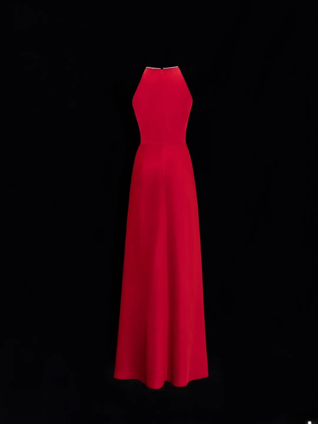 Schlichtes, formelles A-Linien-Kleid mit Rundhalsausschnitt in Rot und Perlenbesatz – ein beeindruckendes langes Ballkleid oder Abendkleid SA057