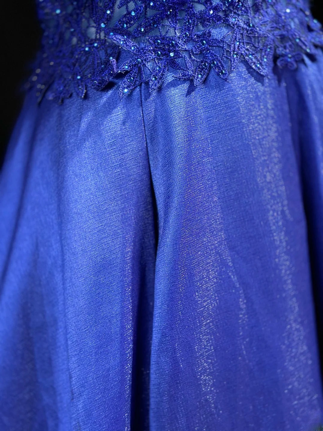 Vintage Prom Dresses A Line Scoop Royal Blue Satin With Lace Long Evening Dress Formal Outfits RB5863