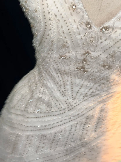 Luxury Princess Wedding Dress Mermaid V Neck White Brides Gown Bridal Dress Long Wedding Dresses RB5776