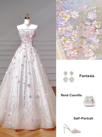 Wunderschönes, trägerloses, langes, weißes Pailletten-Ballkleid mit Perlenbesatz, perfekt für formelle Anlässe wie Abschlussball, Abendveranstaltung oder Partys – ideal für Teenager (AQ059).