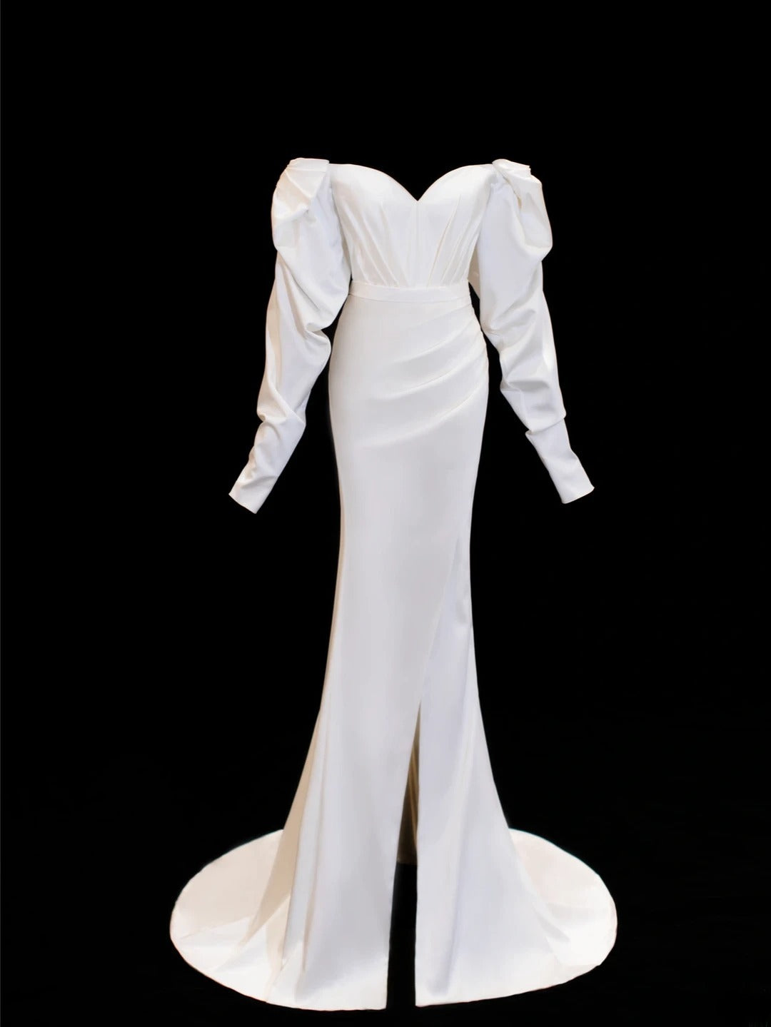 Wedding Gowns Dresses Romantic Mermaid for Bride Off The Shoulder With Sleeves Satin White Petite/Plus Size Bridal Gown For Women SA059