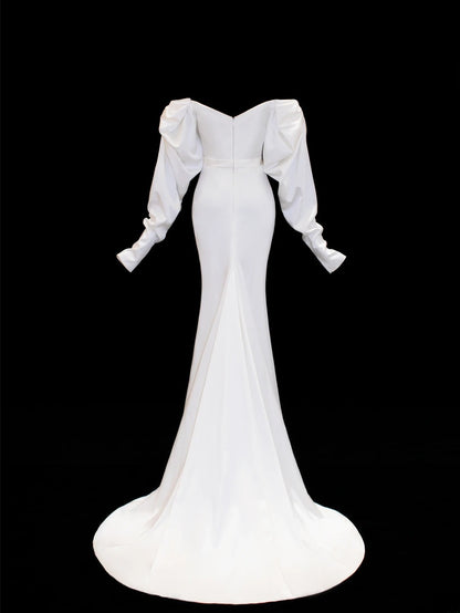 Wedding Gowns Dresses Romantic Mermaid for Bride Off The Shoulder With Sleeves Satin White Petite/Plus Size Bridal Gown For Women SA059
