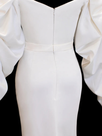 Wedding Gowns Dresses Romantic Mermaid for Bride Off The Shoulder With Sleeves Satin White Petite/Plus Size Bridal Gown For Women SA059