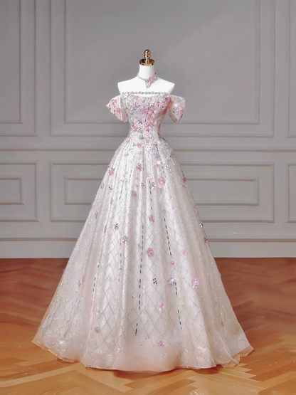 Wunderschönes, trägerloses, langes, weißes Pailletten-Ballkleid mit Perlenbesatz, perfekt für formelle Anlässe wie Abschlussball, Abendveranstaltung oder Partys – ideal für Teenager (AQ059).