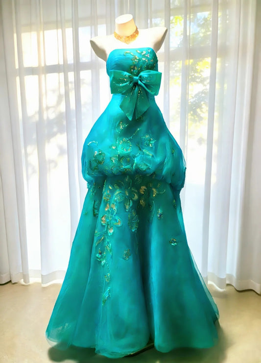 Cute Ball Gown Strapless Green Sleeveless With Beaded Bodice Tulle Long Quinceanera Dresses Sweet 15 16 Birthday Outfits AS060