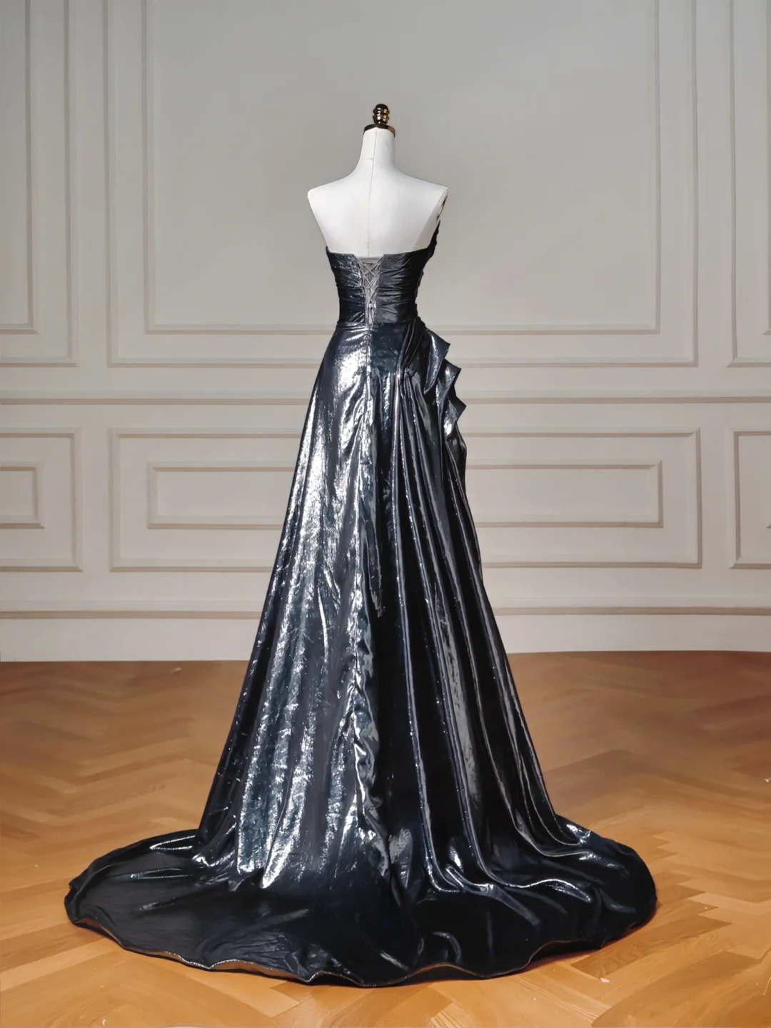 Glitter Mermaid Black Strapless With Removable Sleeves Long Formal Fancy Prom Evening Dress Dinner Outfits Party Gowns For Teens AQ061